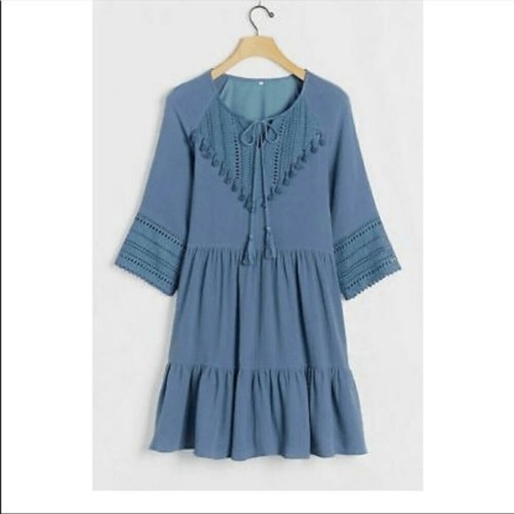Anthropologie Eri + Ali Angelica Tasseled Tunic Dress Mini Women's Size XL